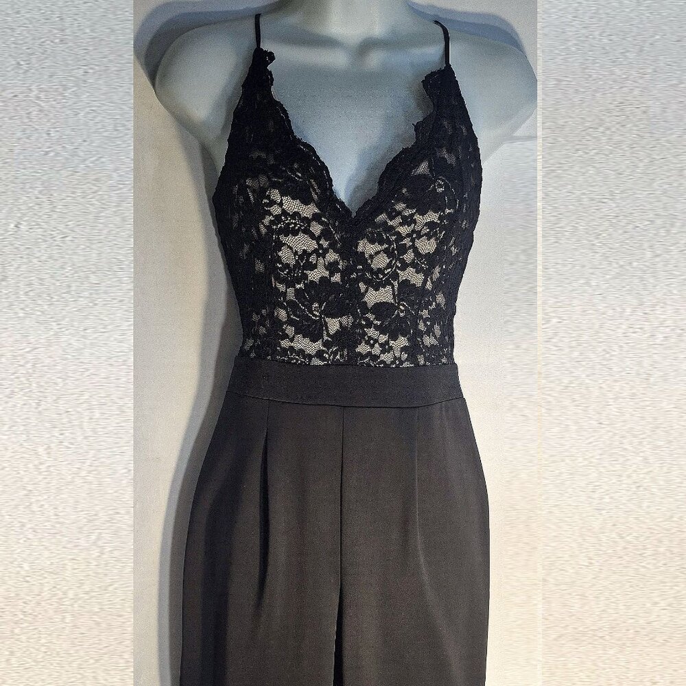 EXPRESS sleeveless Pantsuit, Black with lace and dress pant bottom, size XS tall - Picture 2 of 16
